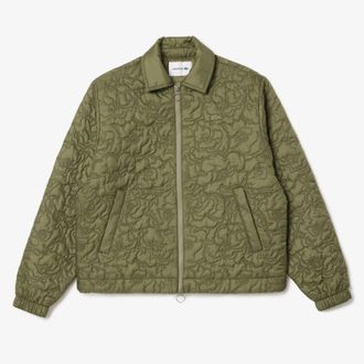 Lacoste gewatteerde damesjas met bloemenprint in kaki