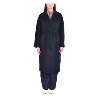 Max Mara Belted Coats, female, Black, Size: M Double-breasted wool coat with sartorial details