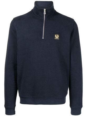 Belstaff logo-patch short-zip sweatshirt - men - Cotton - S - Blue