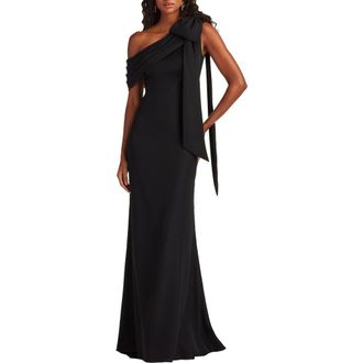 Tadashi Shoji One-Shoulder Crepe Column Gown in Black at Nordstrom, Size 16