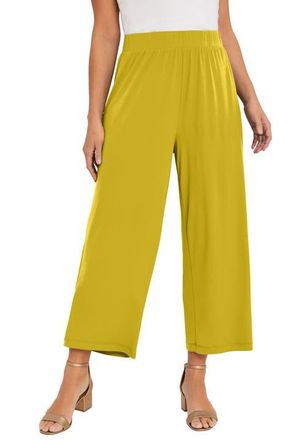 Jessica London Stretch Knit Wide Leg Crop Pant in Golden Citrus at Nordstrom, Size 28