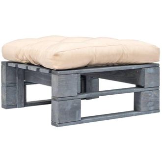 vidaXL Otomana De Pal&eacute;s Para Jard&iacute;n Madera Gris Y Coj&iacute;n Color Arena Vidaxl