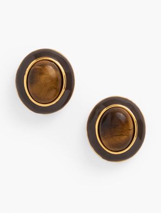 Talbots Delicate Tigers Eye Stud Earrings - Dark Walnut/Gold - 001 Talbots