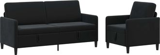 vidaXL Juego De Sof&aacute;s Con Almacenamiento 2 Uds. Negro Poli&eacute;ster Vidaxl