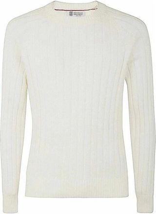 Brunello Cucinelli Ivory Ribbed Knit Sweater, Brand Size 56 (US Size 46)