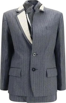 sacai Jassen, Dames, Grijs, M, Wol, Gestreepte Wolblazer