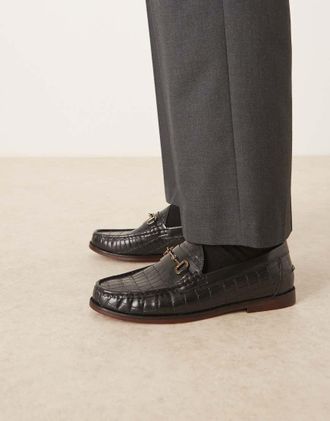 Asos Mocassini college neri in pelle con morsetto-Nero