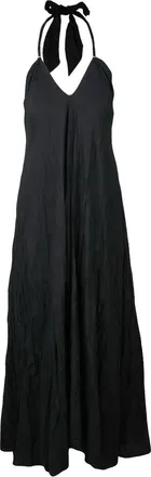 Erika Cavallini Semi Couture Black Fluid Silk Halter-Neck Tie Long Dress