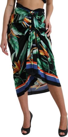 Dolce & Gabbana Womens Black Strelitzia High Waist Wrap Midi Skirt Silk Elastane
