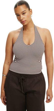 Cotton On Womens All Day V Neck Halter in Madi Stripe Babydoll Dark at Nordstrom, Size Xx-Small