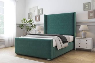 Comfort Beds Madrid Plush Bed Frame With Mattress-50 Upholstered Wingback in Emerald | Size: Single