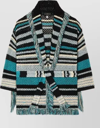 Alanui belted long cardigan open front stripes