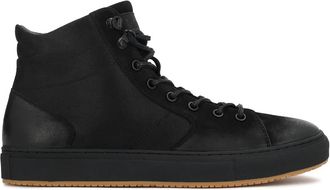 Kazar Zwarte sneakers met hoge nubuck en stoffen bovenkant - Heren - Sneakers - Zwart - 40 EU - Leer - Schoenen