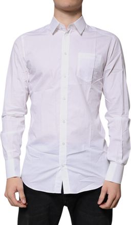 Dolce & Gabbana White Cotton Long Sleeves GOLD Dress Mens Shirt