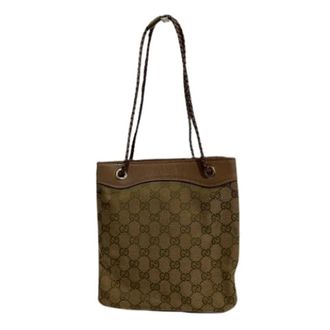 Gucci Pre-owned Bucket Bags, female, Brown, Size: ONE SIZE Pre-owned GG Canvas Leather Tote Bag