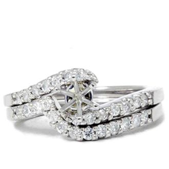 Pompeii3 1/2ct Semi Mount Engagement Curve Wedding Ring Set 14K Size Selectable