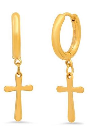 Steeltime 18K Yellow Gold Plated Cross Hoop Earrings at Nordstrom Rack