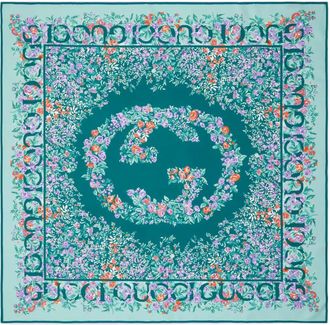 Gucci floral printed twill scarf - women - Silk - One Size - Green