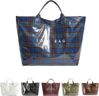 Generic Christmas Plaid Tote Bag for Women PVC Tote Bags Trendy ChristmasGift Bag Large Carry All Hobo Handbag for Shopping (Blue-a)