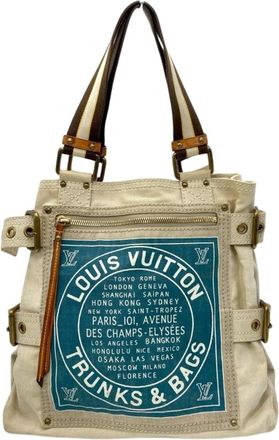Louis Vuitton Blue Ivory Canvas Tote Bag (Pre-Owned)
