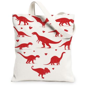 Generic Dinosaur Canvas Tote Bags, Cute Animal Design Reusable Grocery Bags, Summer Lightweight Washable Shoulder for Travel Beach, Red, 13x15 Inch