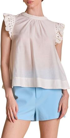 English Factory Stitch Detail Woven Shirt in Off White at Nordstrom, Size Medium