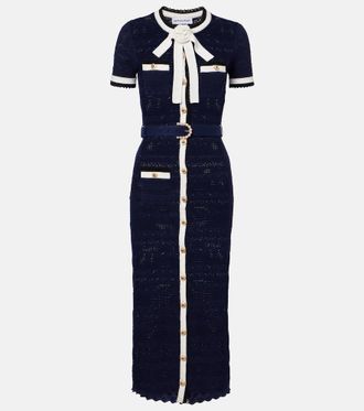 Self Portrait Bow-detail pointelle cotton-blend midi dress