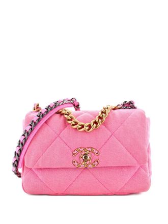 Chanel 19 Flap Bag Quilted Denim medium schoudertas - Roze