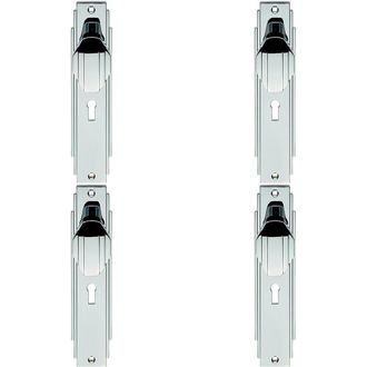 Loops 4x PAIR Line Detailed Door Knob on Lock Backplate 205 x 45mm Polished Chrome