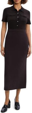 Theory Button Front Mixed Media Crepe Dress in Blk at Nordstrom Rack, Size 16