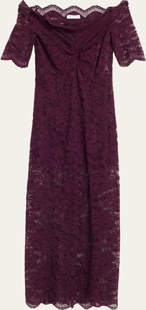 Paco Rabanne Off-The-Shoulder Twisted Lace Midi Dress