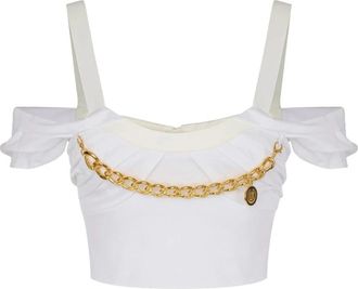 Elisabetta Franchi Top met kettingdetail - Dames - Tops zonder mouwen - Wit - S - Katoen - Tops