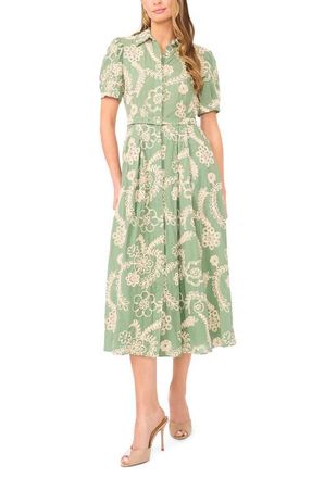 Ted Baker Camile Embroidered Tie Waist Midi Shirtdress in Shale Green at Nordstrom, Size 14