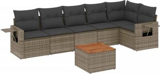 vidaXL Vidaxl - Set De Sof&aacute;s De Jard&iacute;n 7 Piezas Con Cojines Rat&aacute;n Pe Gris