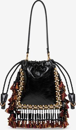 Etro Schultertasche aus Leder mit Stickereien und Fransen Kalispera