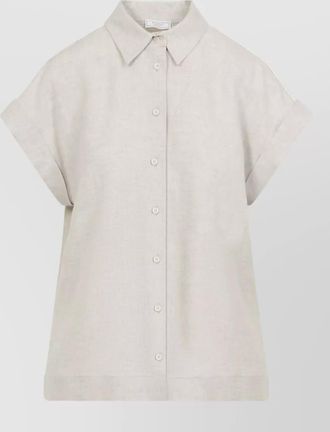 PESERICO linen short sleeve shirt rolled cuffs