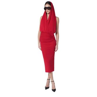 Andamane Annie Hooded Midi Dress - Dames - Casual kleedjes - Rood - M - Leer - Kleedjes