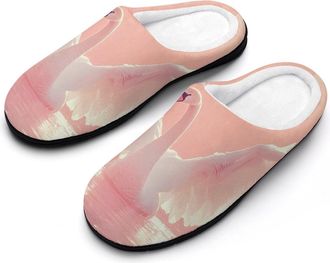 Generic Swan Flapping Its Wings Mens House Slippers Memory Foam Washable Cotton Slip on Home Shoes
