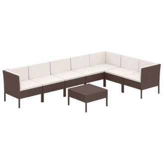 vidaXL Set Muebles De Jard&iacute;n 8 Pzas Y Cojines Rat&aacute;n Sint&eacute;tico Marr&oacute;n Vidaxl