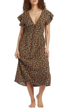 Billabong Picnic Date Floral Shirred Dress in Black Sands at Nordstrom Rack, Size Small