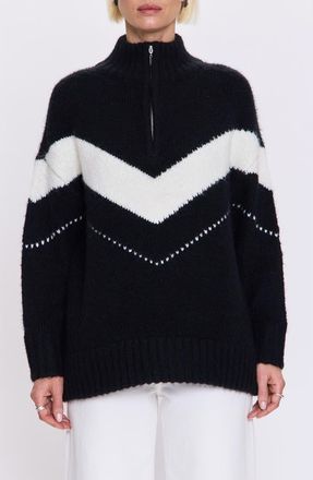 Pistola Denim Arden Chevron Stripe Quarter Zip Sweater in Black Vanilla Ice at Nordstrom, Size X-Large
