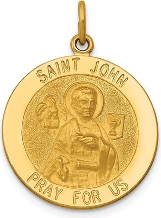 Diamond2Deal 14k Yellow Gold and Satin Solid Saint John Medal Round Pendant