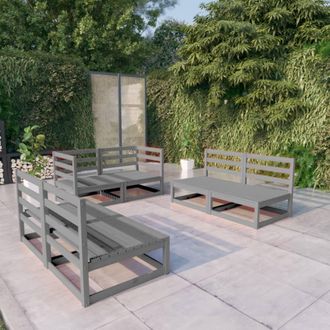 vidaXL Muebles De Jard&iacute;n 6 Piezas Gris Madera De Pino Maciza Vidaxl