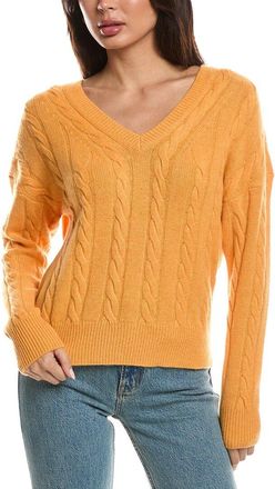 Fort&eacute; Cashmere Fashioned Cable V-Neck Cashmere Sweater