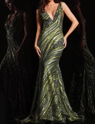 Jovani Sequin Mermaid Prom Dress In Olive/lime