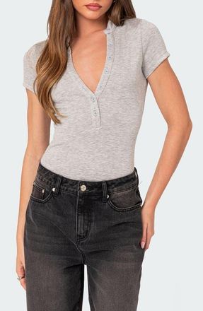 Edikted So Chill Bodysuit in Gray-Melange at Nordstrom, Size Small