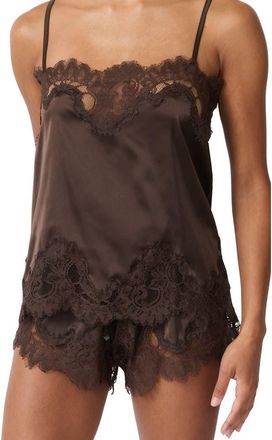 Kat The Label Olivia Lace Trim Satin Tap Shorts in Espresso at Nordstrom, Size X-Small