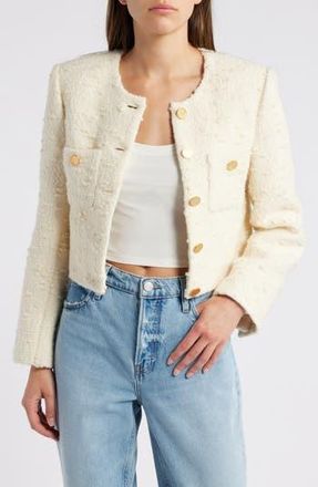 Frame Denim Button Front Crop Tweed Jacket in Ecru at Nordstrom Rack, Size X-Large