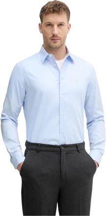 Trussardi Slim-fit overhemd van stretch katoen met textuur - Heren - Zakelijke Overhemden - Blauw - XS - Katoen - Overhemden