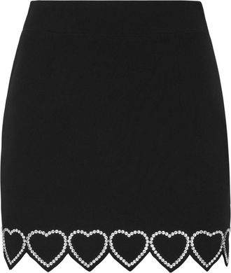 Philipp Plein heart-embellished mini skirt - women - Polyester/Elastane/Polyester - M - Black
